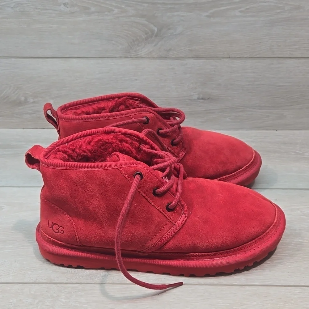 UGG Australia Mens Neumel 3236 Ankle Red Suede Sheepskin Boots Sz 8